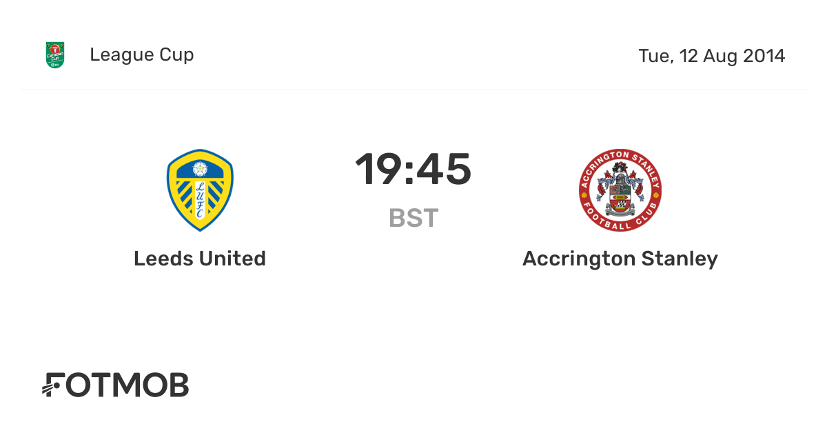 Leeds United vs Accrington Stanley live score, predicted lineups and H2H stats.