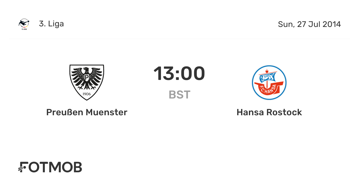 Preußen Muenster vs Hansa Rostock live score, predicted lineups and H2H stats.