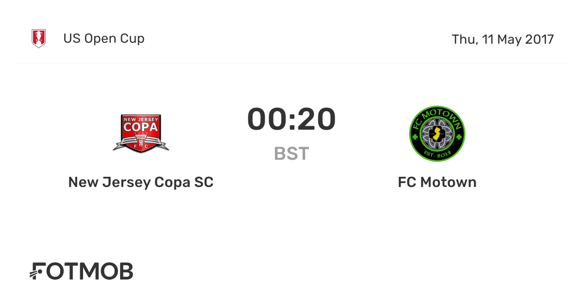 New Jersey Copa Sc Vs Fc Motown On Wed May 10 17 23 Utc Live Results Lineups Shot Map And H2h