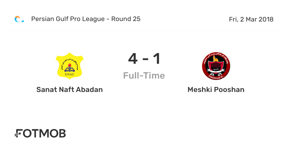 Sanat Naft Abadan vs Meshki Pooshan - live score, predicted lineups and H2H  stats.