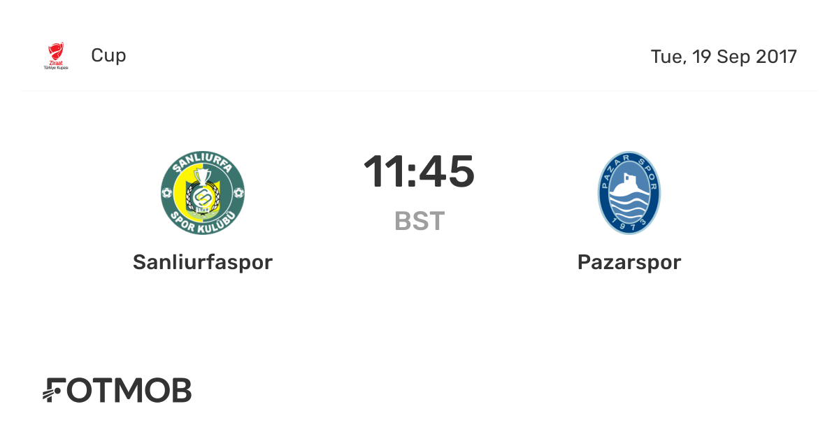 Sanliurfaspor Vs Pazarspor On Tue Sep 19 2017 10 45 Utc Live Results Lineups Shot Map And H2h