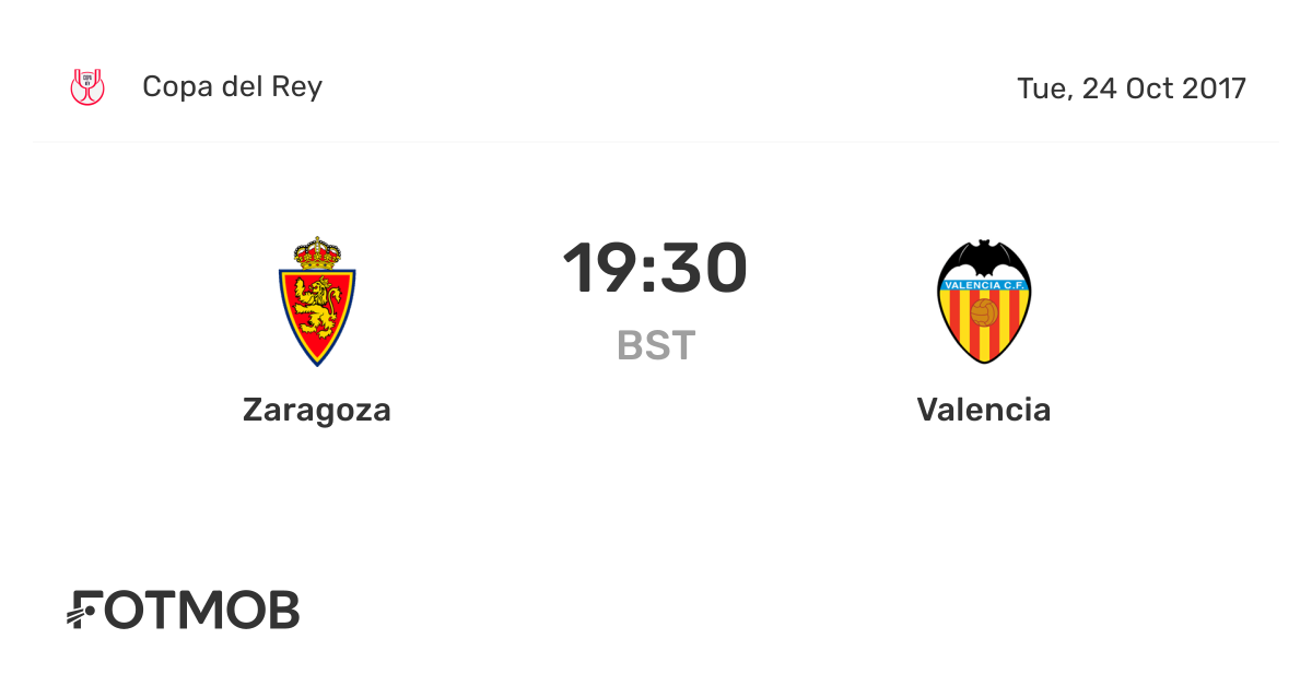 Zaragoza vs Valencia live score, predicted lineups and H2H stats.