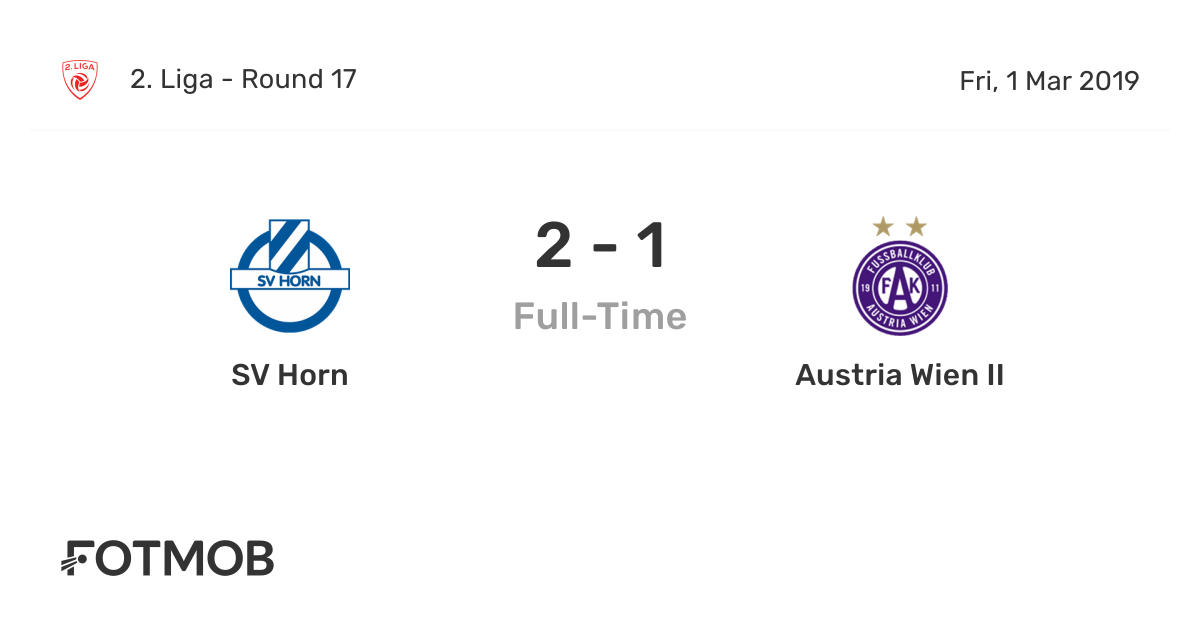 SV Horn vs Austria Wien II - live score, predicted lineups and H2H stats.