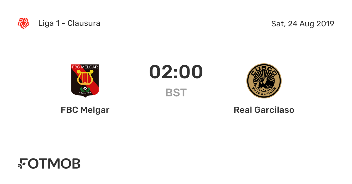 Fbc Melgar Vs Real Garcilaso On Sat Aug 24 19 01 00 Utc Live Results Lineups Shot Map And H2h