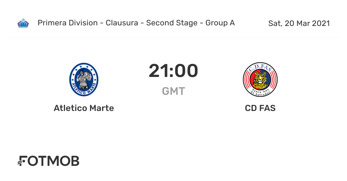 Atletico Marte vs CD FAS live score, predicted lineups and H2H stats.