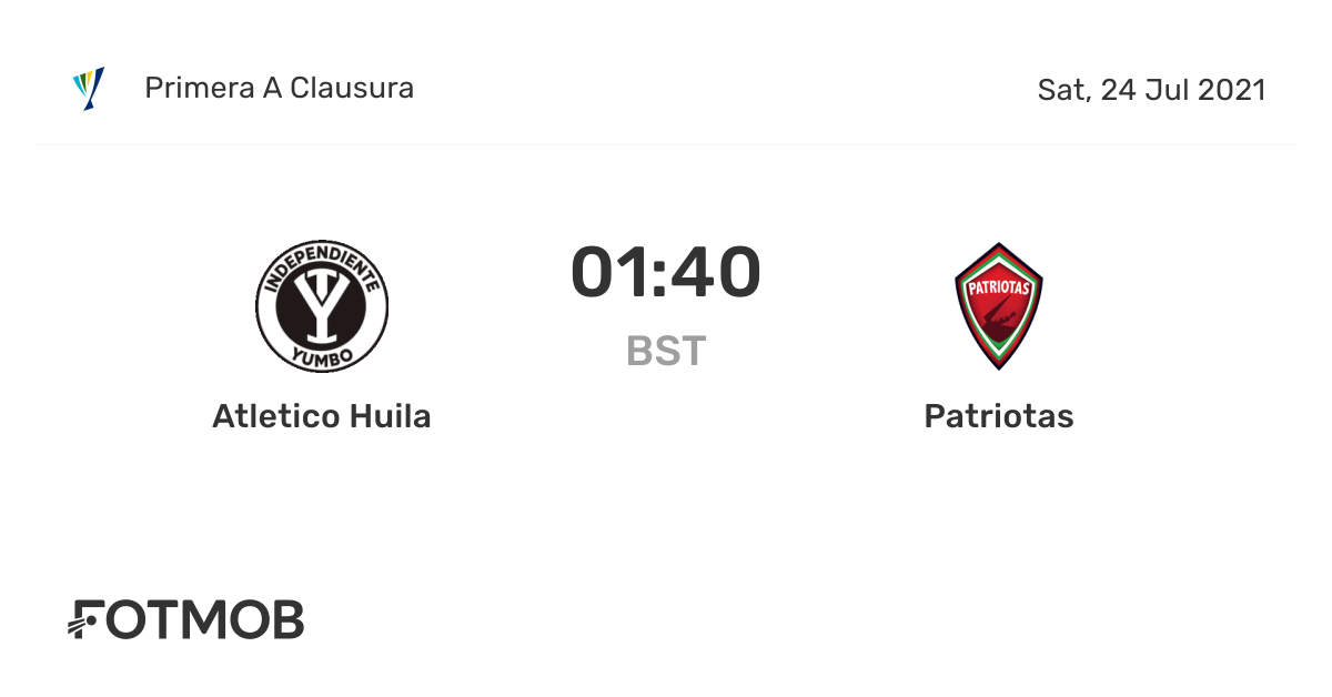 Atletico Huila vs Patriotas - live score, predicted lineups and H2H stats