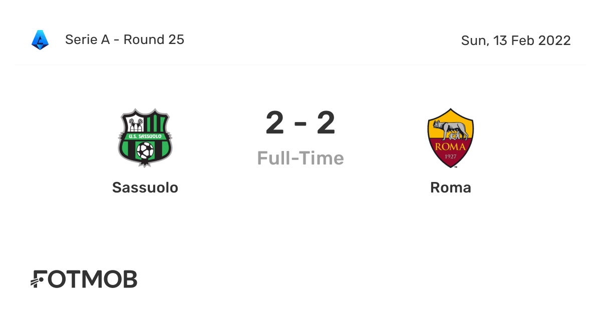 Sassuolo vs Roma live score, predicted lineups and H2H stats.