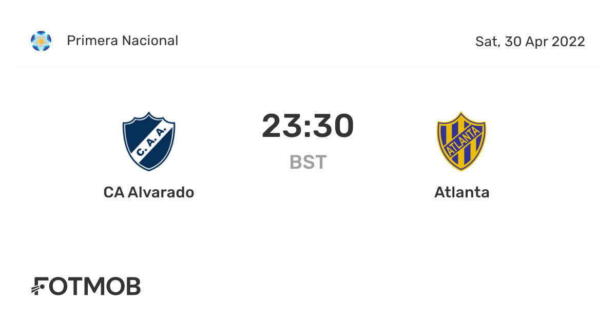CA Alvarado vs Atlanta live score, predicted lineups and H2H stats.
