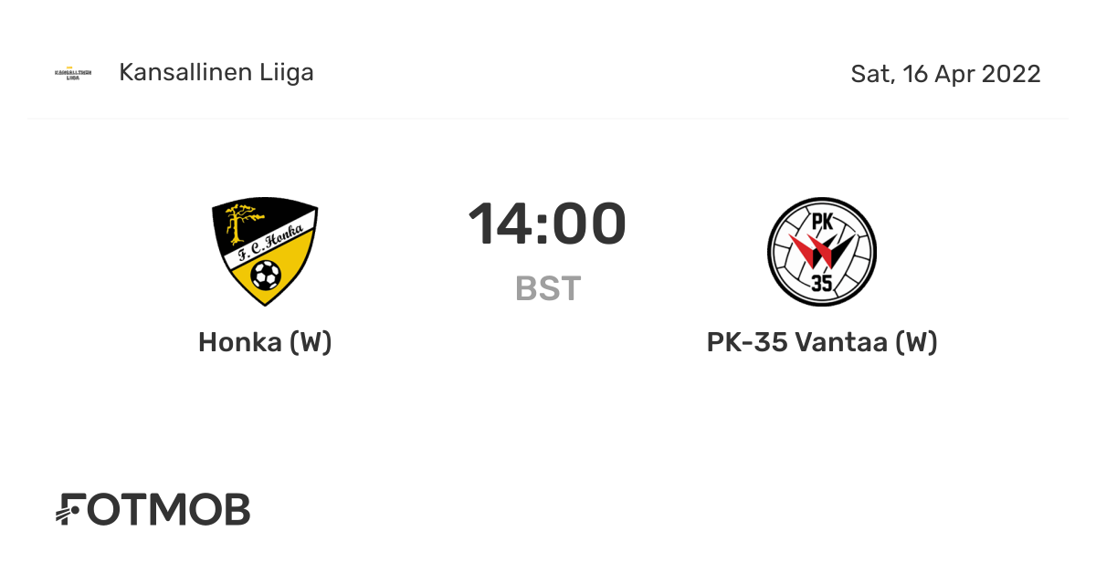 Honka W Vs Pk 35 Vantaa W Kansallinen Liiga On Sat Apr 16 22 13 00 Utc