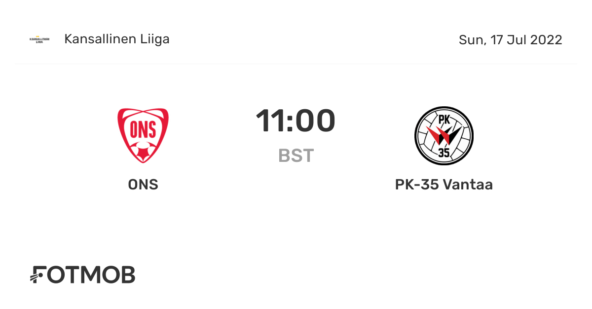 Ons Vs Pk 35 Vantaa On Sun Jul 17 22 10 00 Utc Live Results Lineups Shot Map And H2h