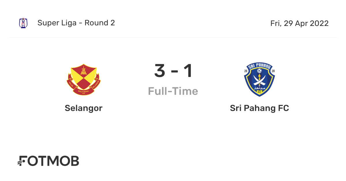 Selangor Vs Sri Pahang Fc On Fri Apr 29 2022 14 00 Utc Live Results Lineups Shot Map And H2h