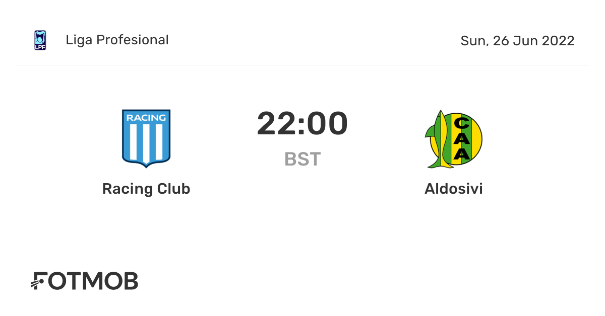 Racing Club vs Aldosivi - live score, predicted lineups and H2H stats.