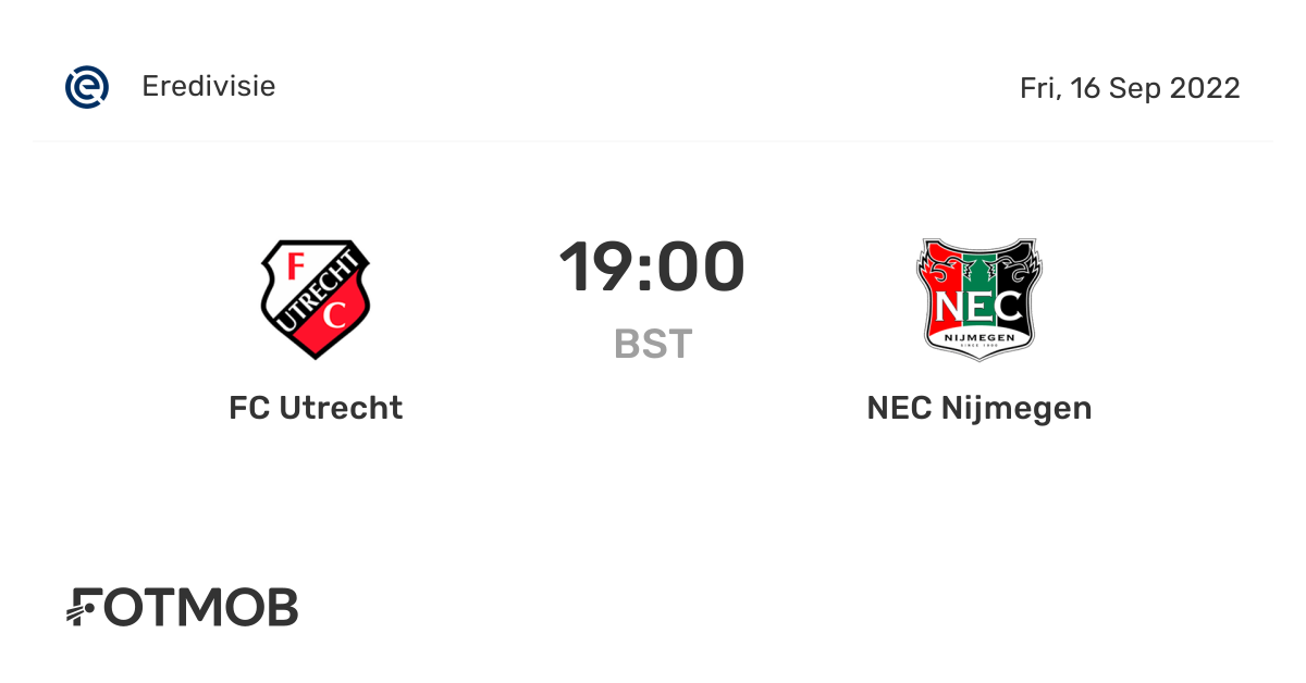 FC Utrecht vs NEC Nijmegen live score, predicted lineups and H2H stats.
