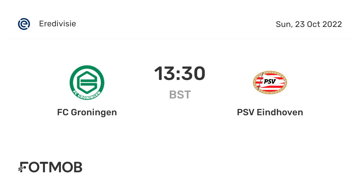 FC Groningen vs PSV Eindhoven live score, predicted lineups and H2H stats.