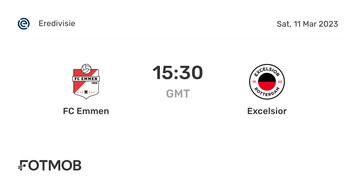 FC Emmen vs Excelsior live score, predicted lineups and H2H stats.
