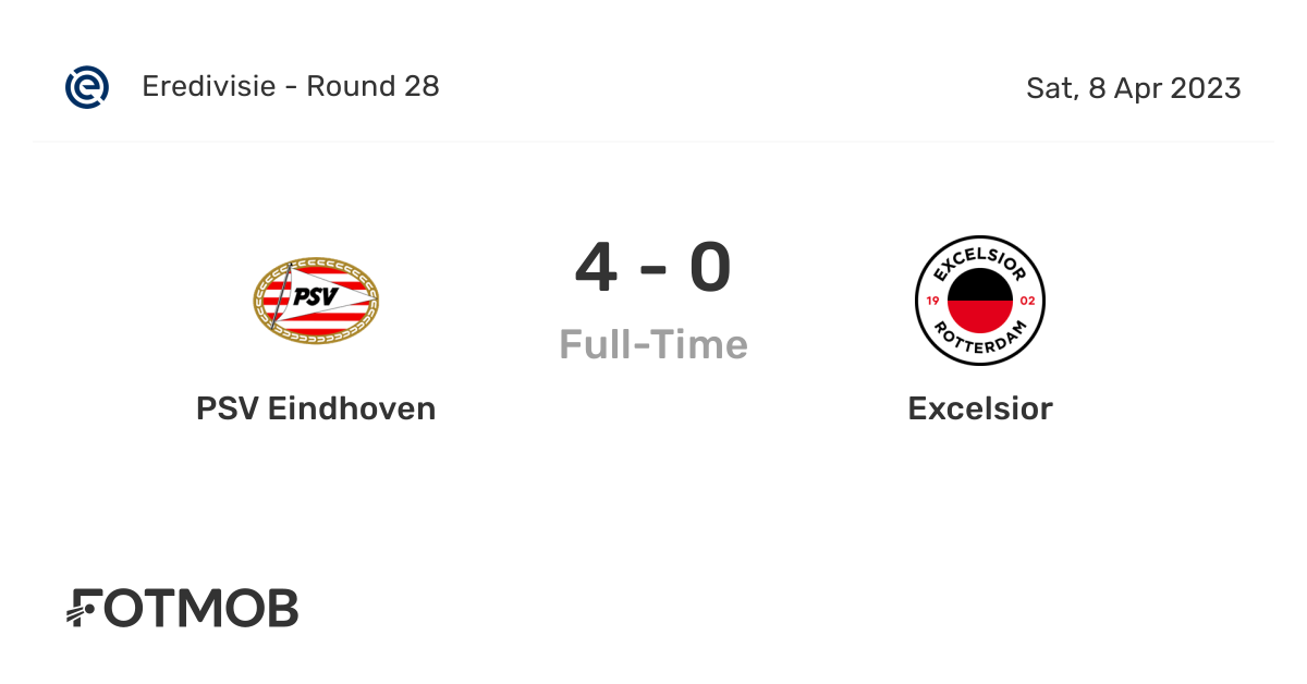 PSV Eindhoven vs Excelsior live score, predicted lineups and H2H stats.