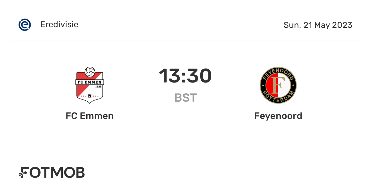 FC Emmen vs Feyenoord live score, predicted lineups and H2H stats.