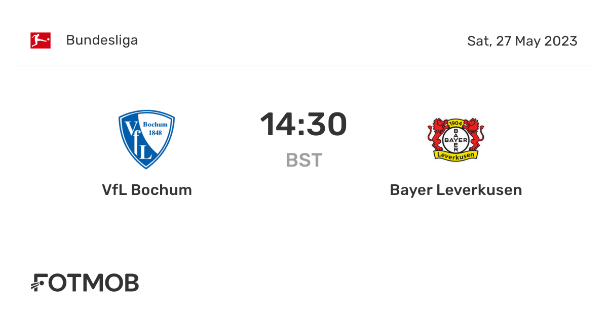 VfL Bochum vs Bayer Leverkusen live score, predicted lineups and H2H stats.