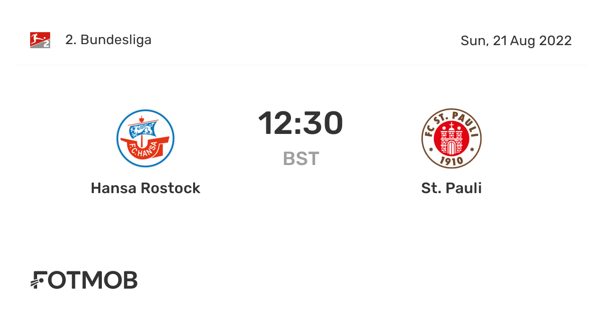Hansa Rostock vs St. Pauli live score, predicted lineups and H2H stats.