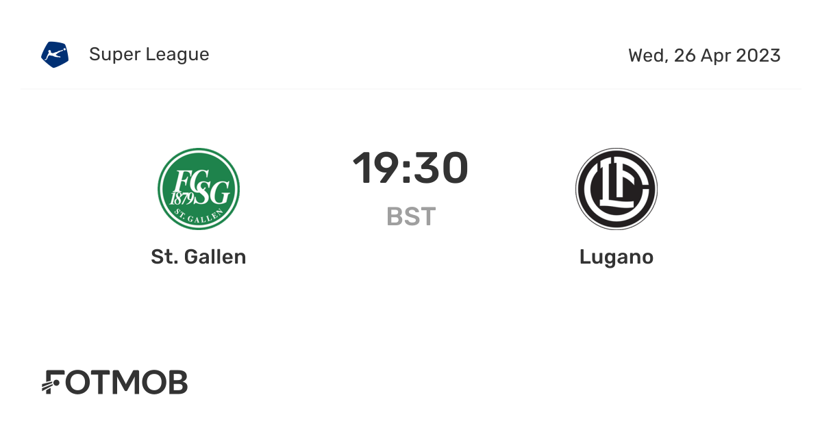 St. Gallen vs Lugano - live score, predicted lineups and H2H stats.