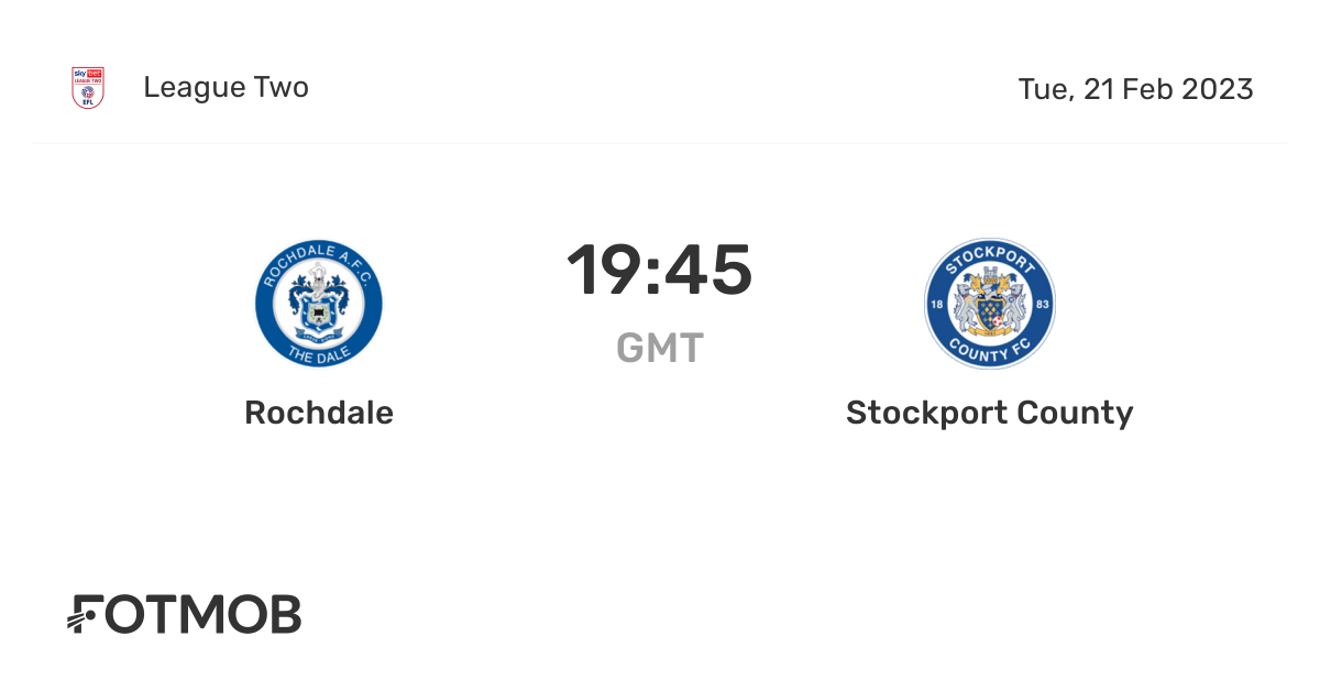 Rochdale vs Stockport County live score, predicted lineups and H2H stats.