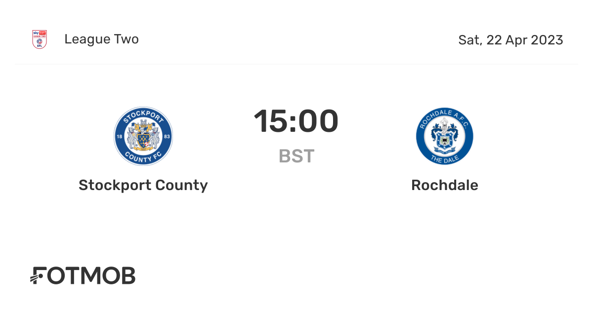 Stockport County vs Rochdale live score, predicted lineups and H2H stats.