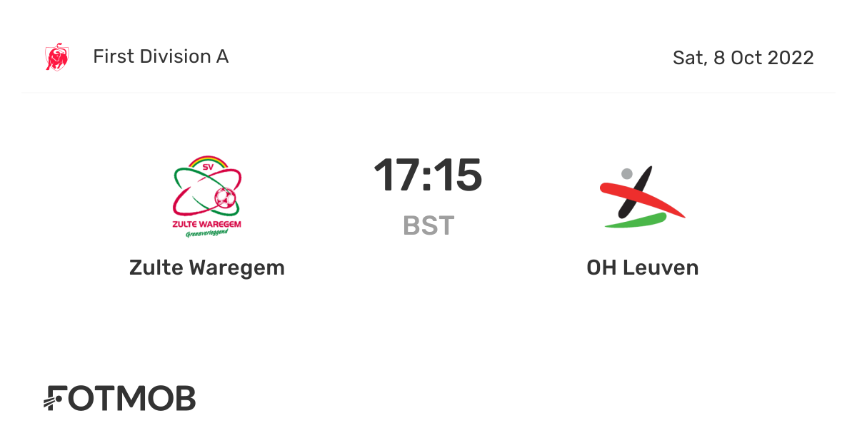 Zulte Waregem vs OH Leuven live score, predicted lineups and H2H stats.