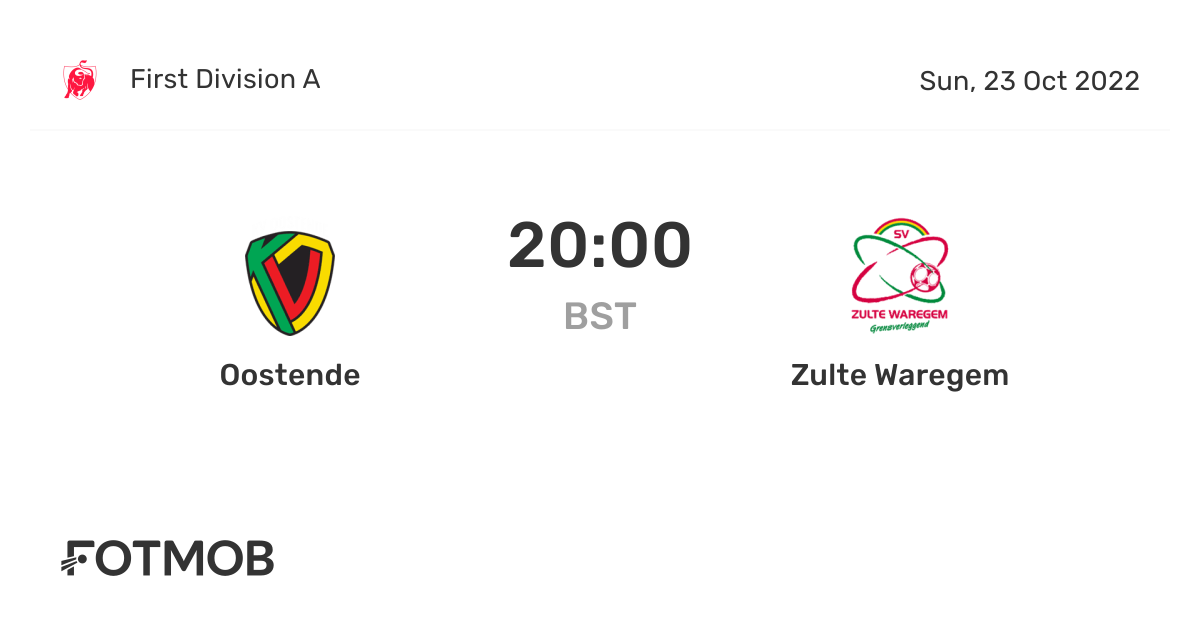 Oostende vs Zulte Waregem live score, predicted lineups and H2H stats.