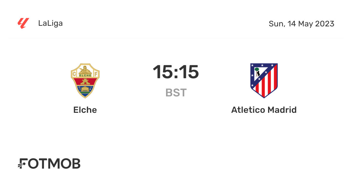 Elche vs Atletico Madrid - live score, predicted lineups and H2H stats.