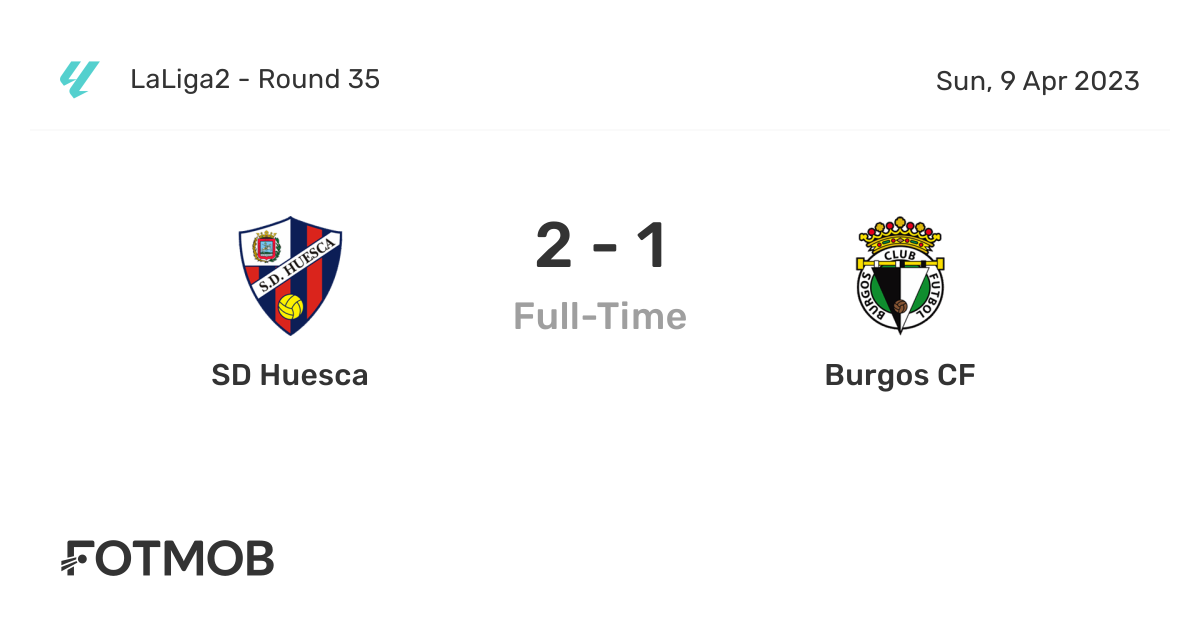 SD Huesca vs Burgos CF live score, predicted lineups and H2H stats.