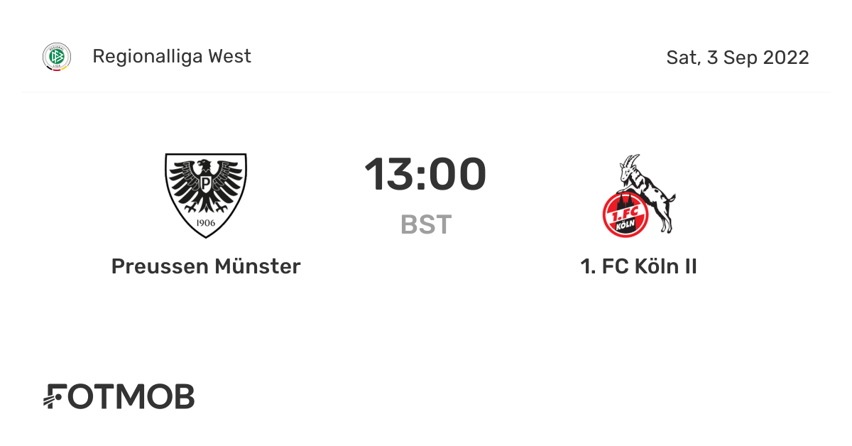 Preussen Münster vs 1. FC Köln II live score, predicted lineups and H2H stats.