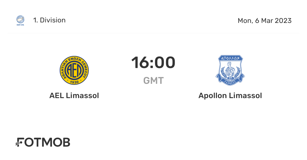 AEL Limassol vs Apollon Limassol live score, predicted lineups and H2H stats.