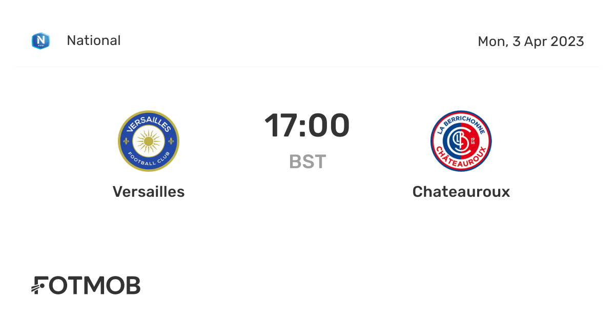 Versailles vs Chateauroux live score, predicted lineups and H2H stats.