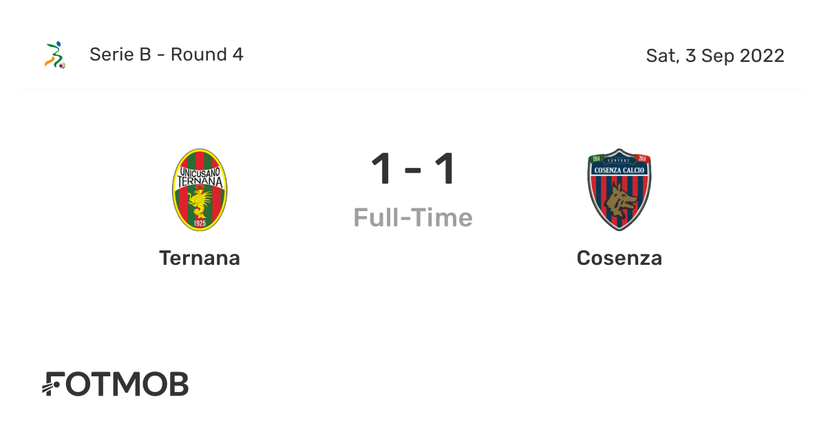 Ternana vs Cosenza live score, predicted lineups and H2H stats.