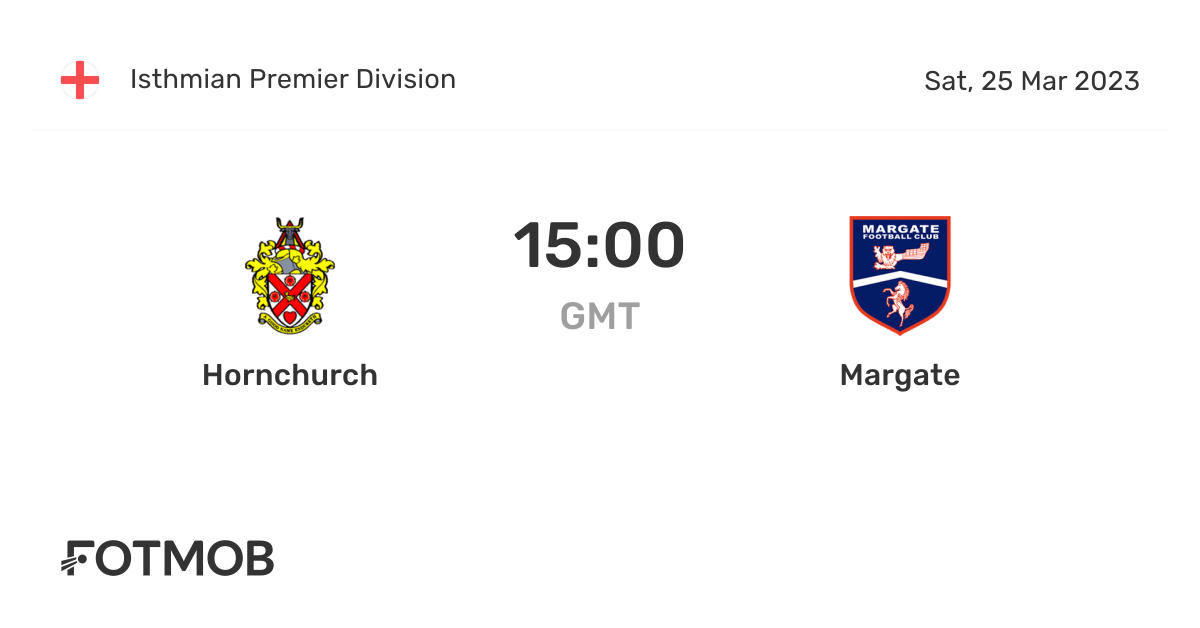 Hornchurch vs Margate live score, predicted lineups and H2H stats.