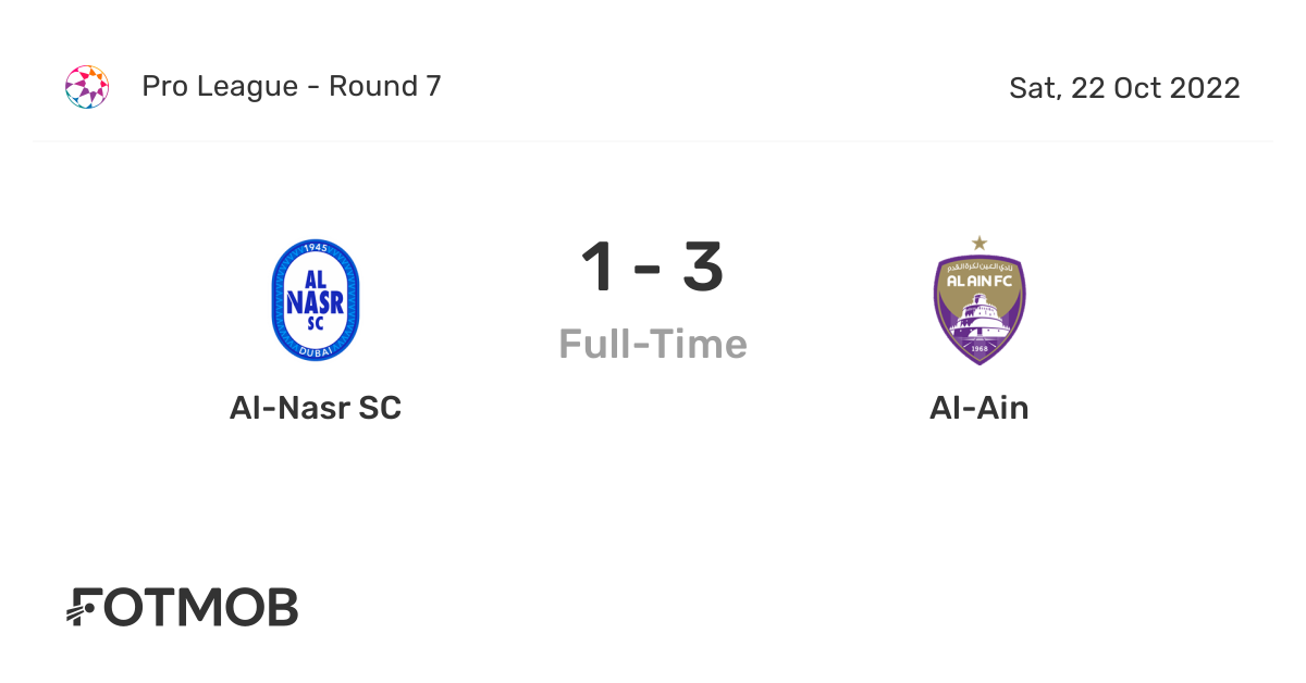AlNasr SC vs AlAin live score, predicted lineups and H2H stats.