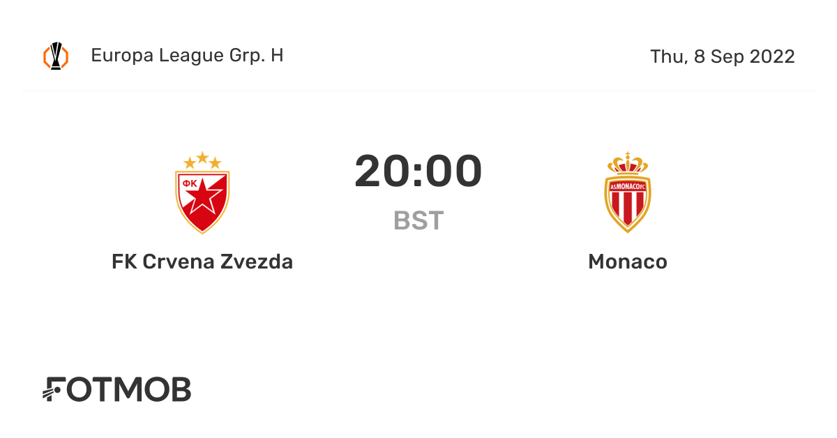 FK Crvena Zvezda vs Monaco live score, predicted lineups and H2H stats.