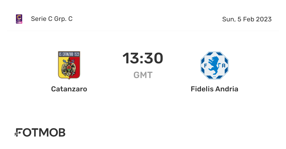 Catanzaro vs Fidelis Andria - live score, predicted lineups and H2H stats.