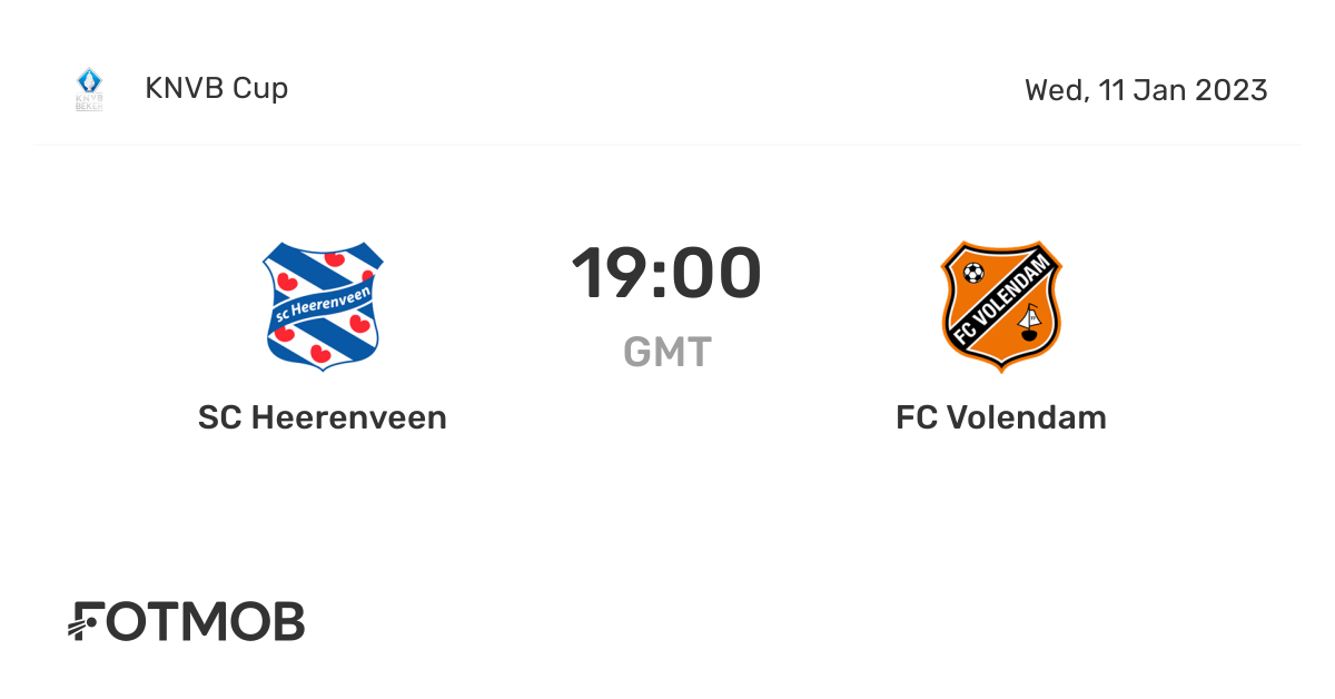 SC Heerenveen vs FC Volendam live score, predicted lineups and H2H stats.