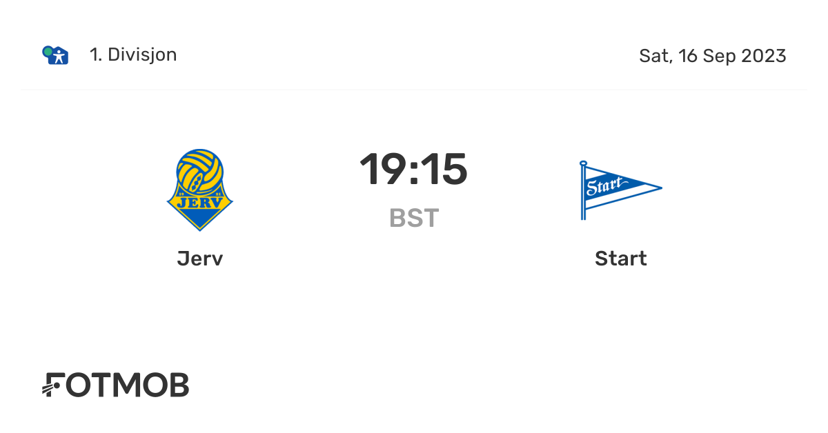 Jerv vs Start live score, predicted lineups and H2H stats.