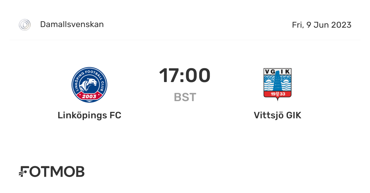 Linköpings FC vs Vittsjö GIK live score, predicted lineups and H2H stats.