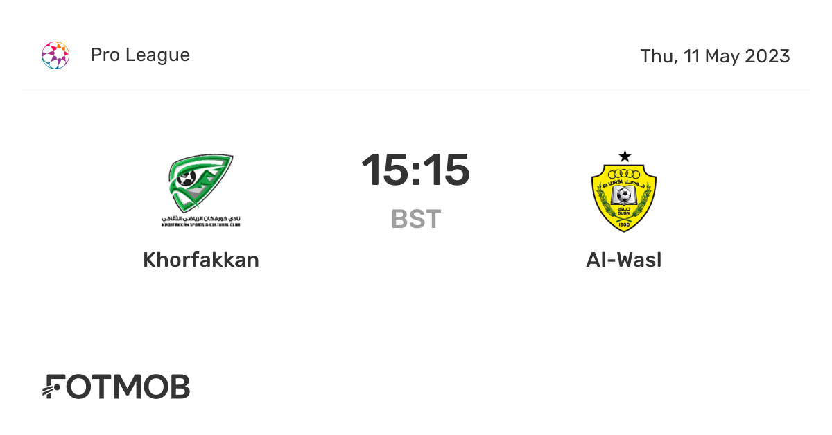 Khorfakkan vs AlWasl live score, predicted lineups and H2H stats.