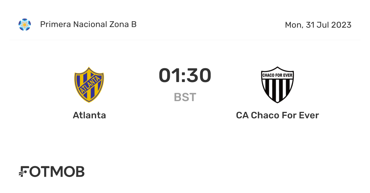 Atlanta vs CA Chaco For Ever - live score, predicted lineups and H2H stats.