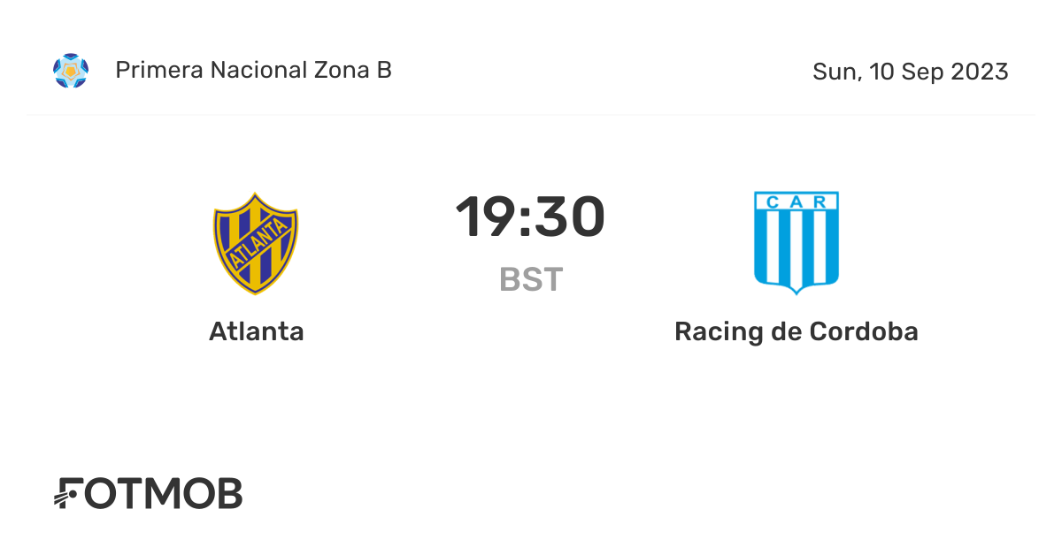 Atlanta vs Racing de Cordoba - live score, predicted lineups and H2H stats.