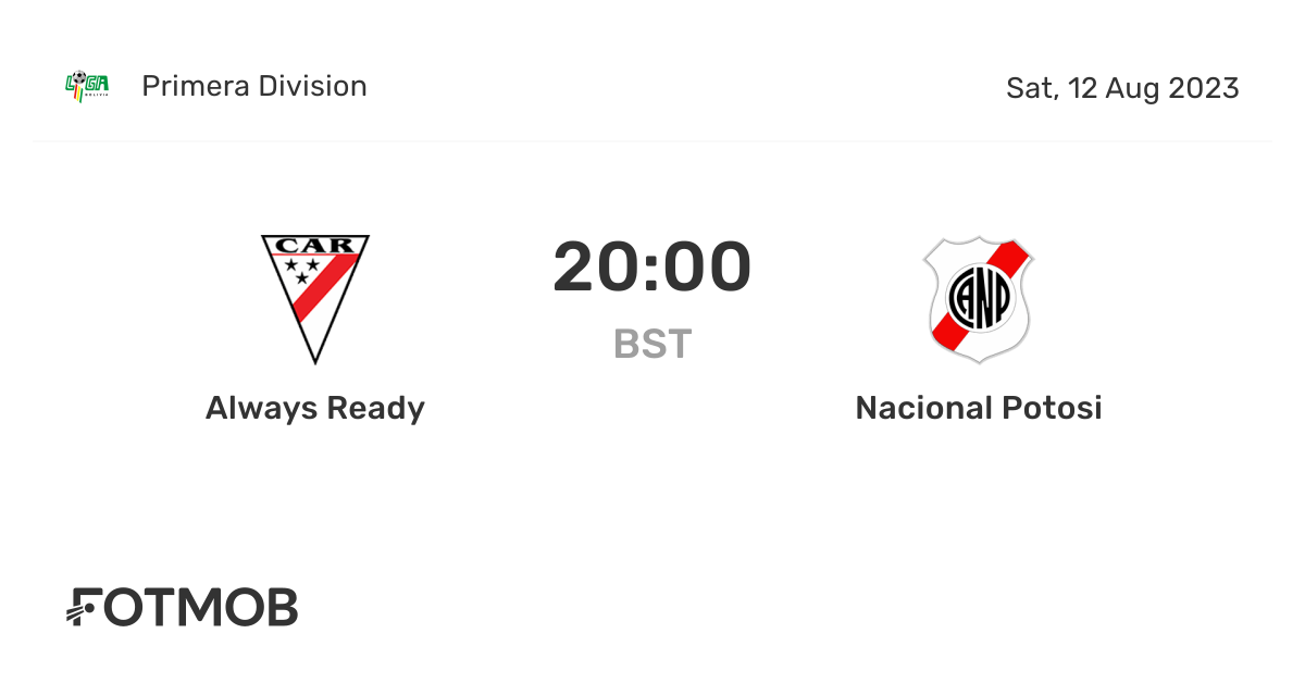 Always Ready vs Nacional Potosi - live score, predicted lineups and H2H ...