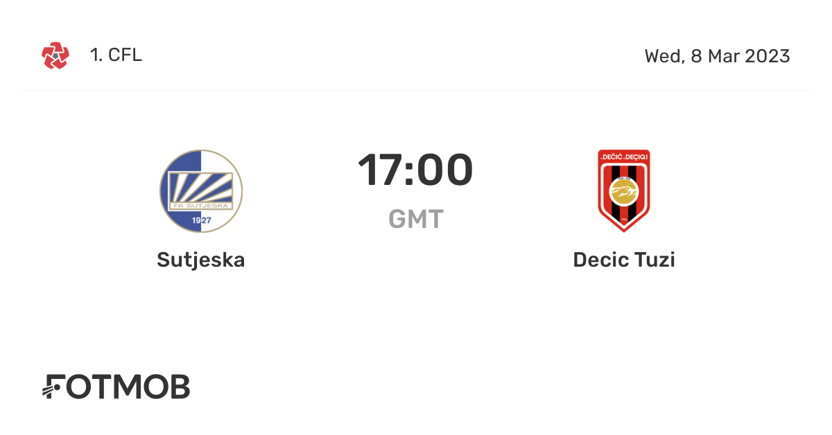 Sutjeska vs Decic Tuzi live score, predicted lineups and H2H stats.