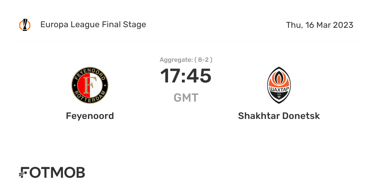 Feyenoord vs Shakhtar live score, predicted lineups and H2H stats.