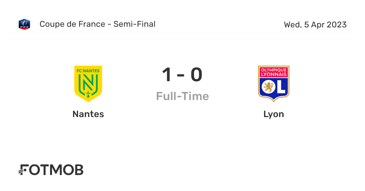 Nantes vs Lyon live score, predicted lineups and H2H stats.