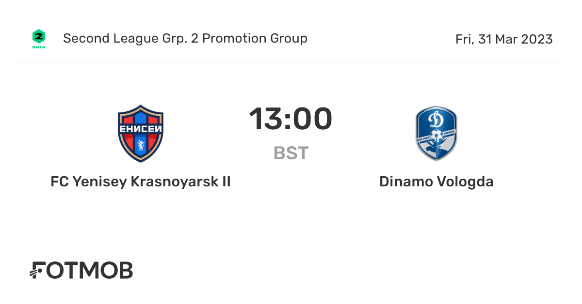 FC Yenisey Krasnoyarsk II vs Dinamo Vologda live score, predicted