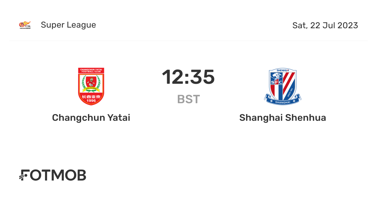 Changchun Yatai vs Shanghai Shenhua live score, predicted lineups and H2H stats.